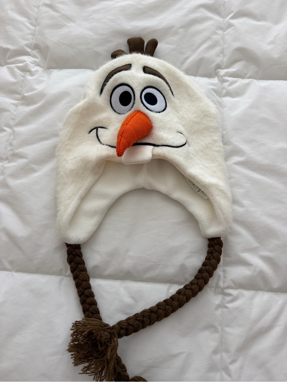Kids White Snowman Character Knit Hat with Orange Nose